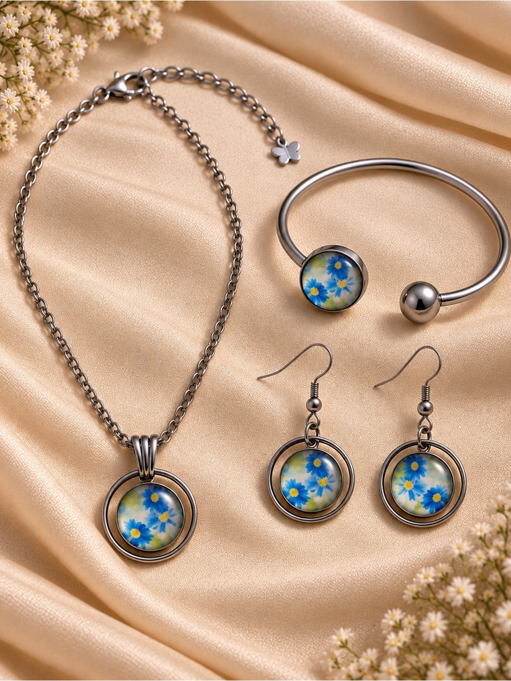 Blue Floral jewelry set